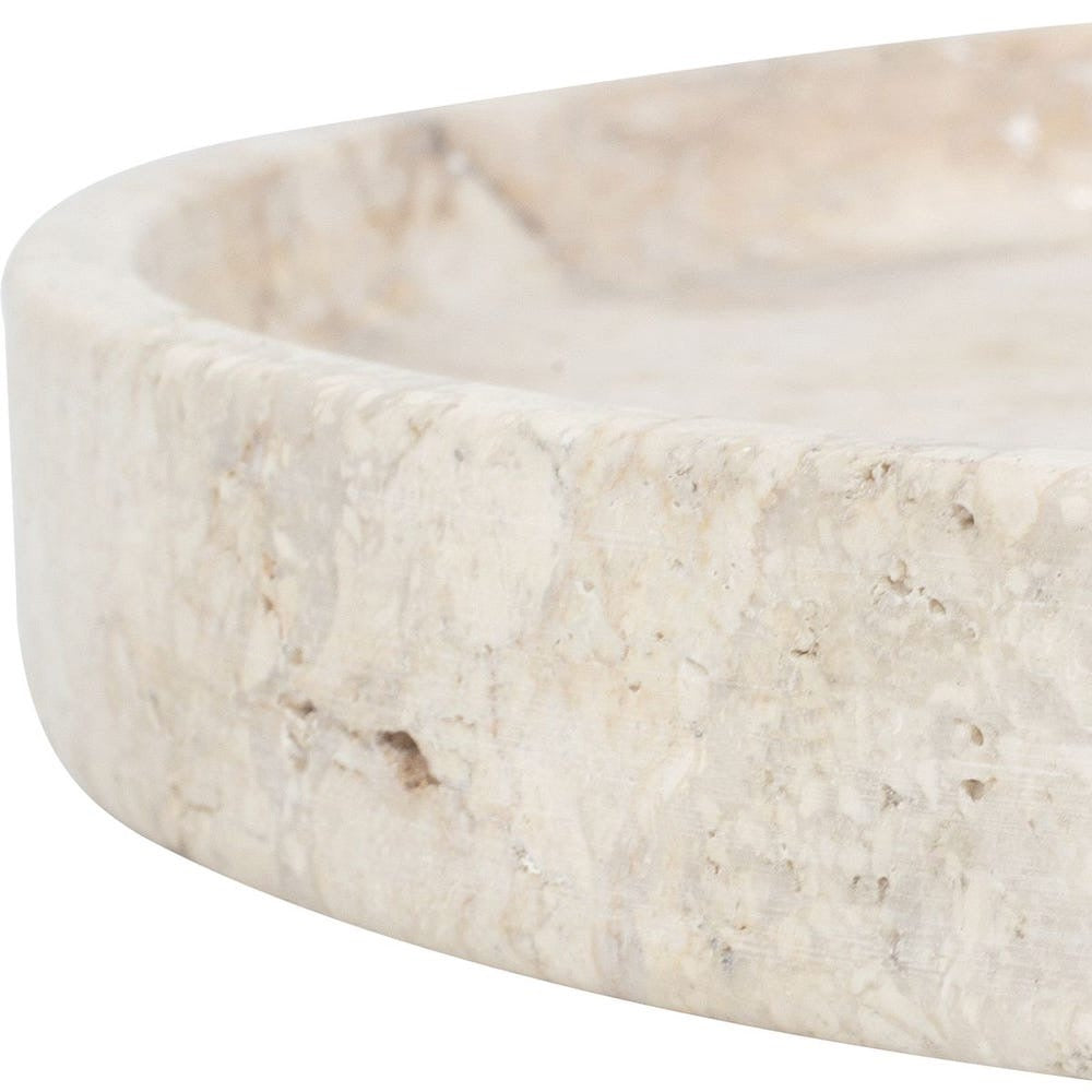 Close-up of a beige stone tray with natural texture