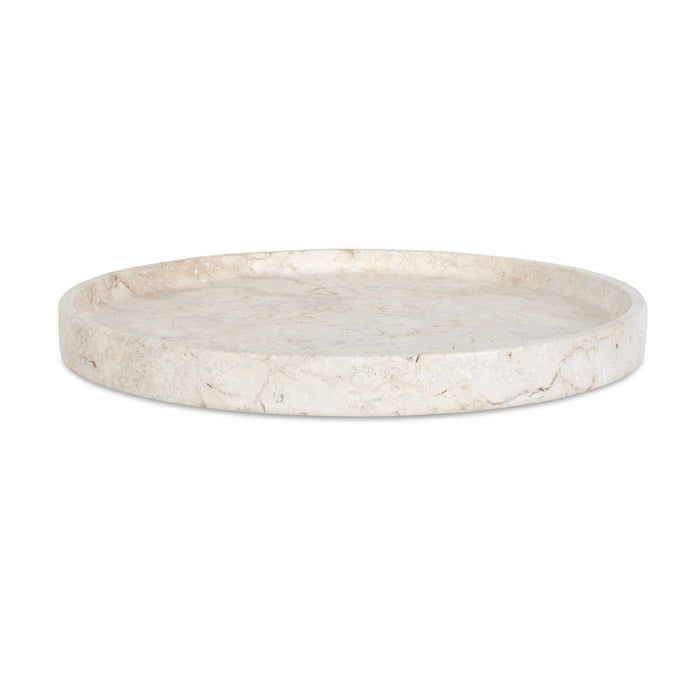 Round travertine tray on a white background