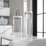 container set seeded glass white lidded brushed brass