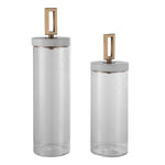 container set seeded glass white lidded brushed brass