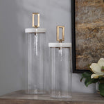 container set seeded glass white lidded brushed brass