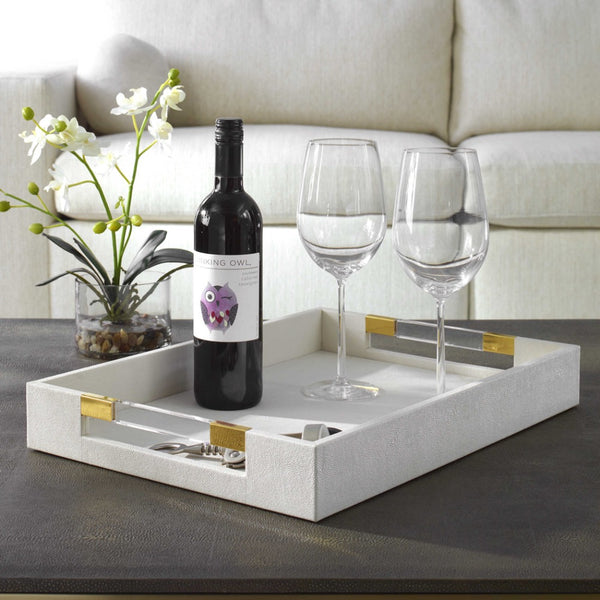 decor tray white faux shagreen acrylic brass handles