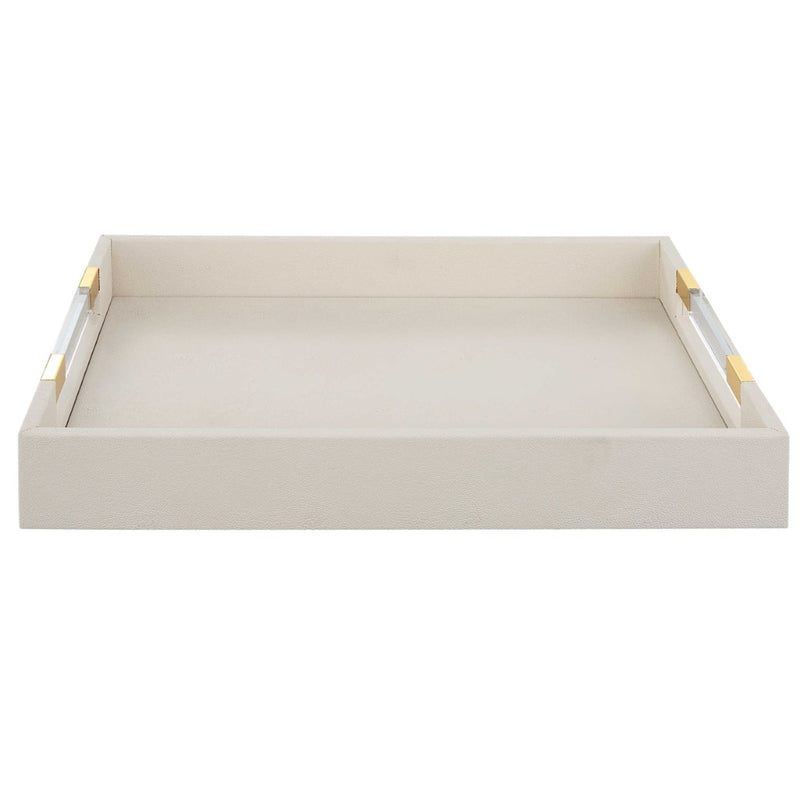 decor tray white faux shagreen acrylic brass handles