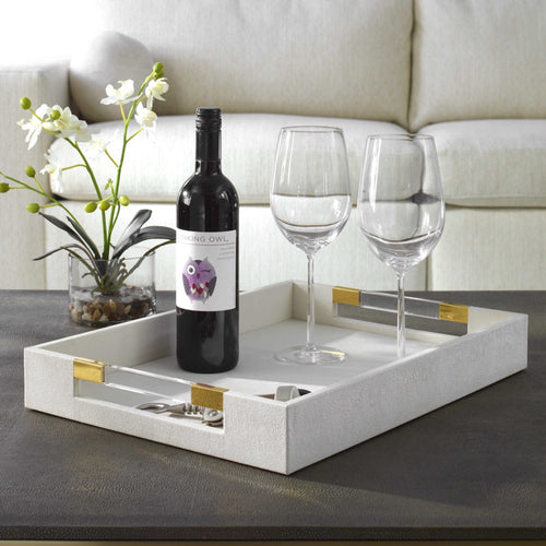 decor tray white faux shagreen acrylic brass handles