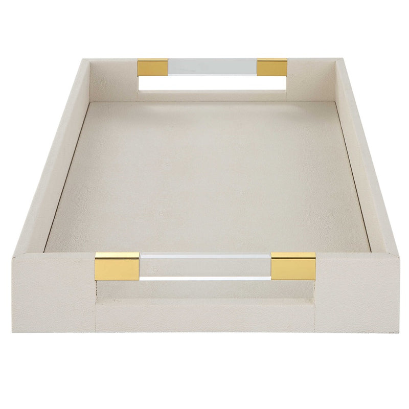 decor tray white faux shagreen acrylic brass handles