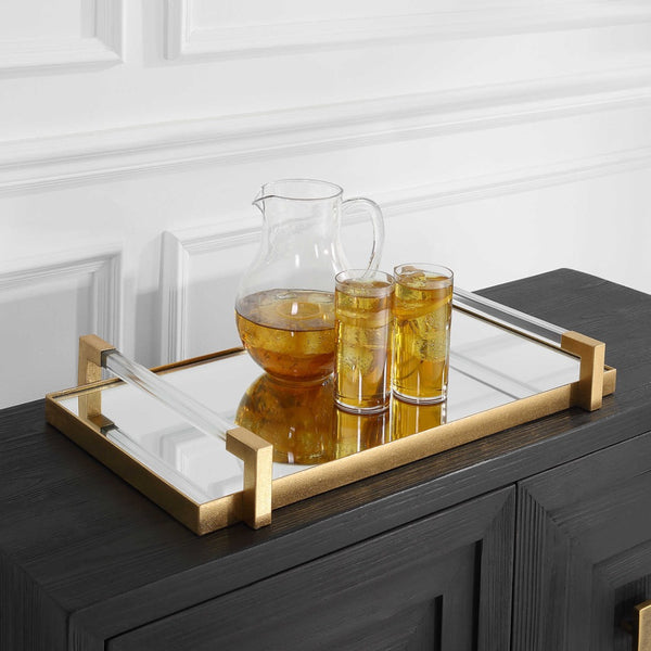 decor tray antique gold leaf acrylic handle 