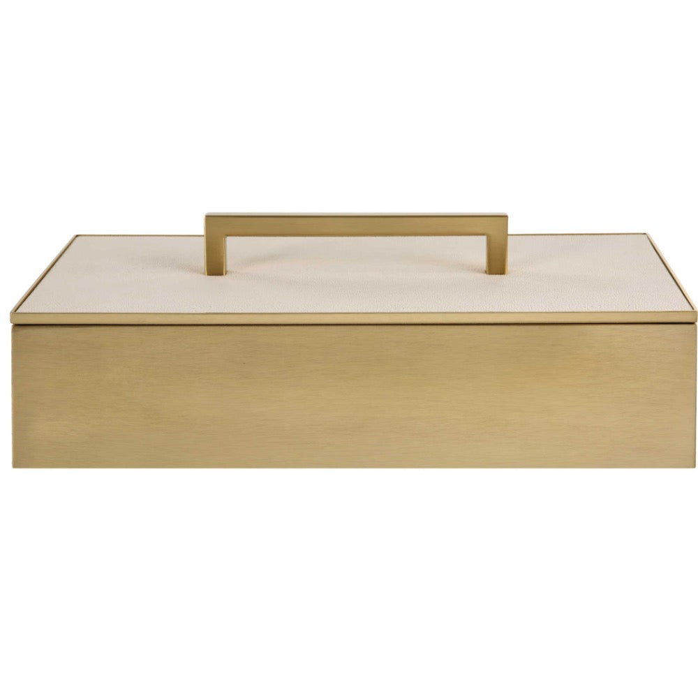 decor box white faux shagreen acrylic brass handles