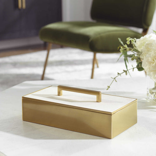 decor box white faux shagreen acrylic brass handles
