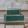 green boxes gold leaf trim removable lids