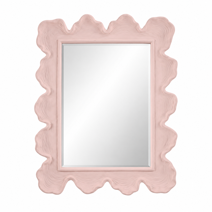 scalloped light pink-framed wall mirror organic shape waves