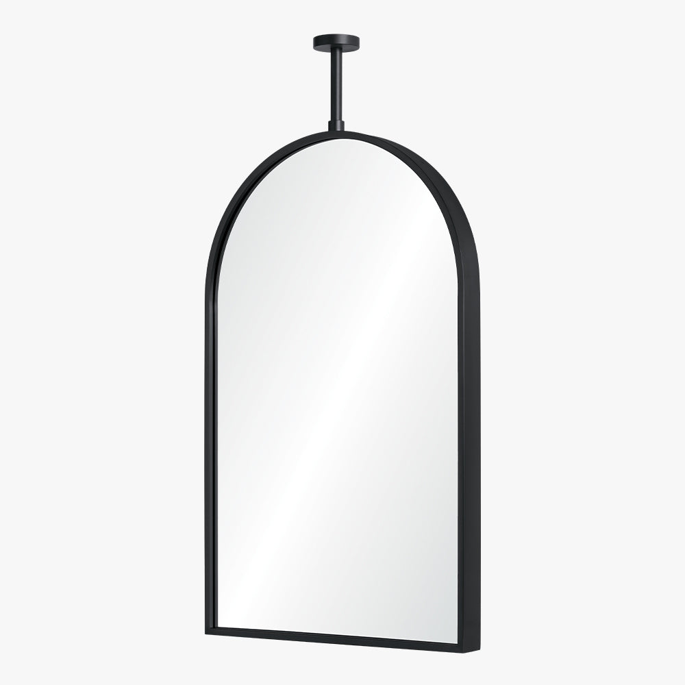 Black-framed mirror with a white background