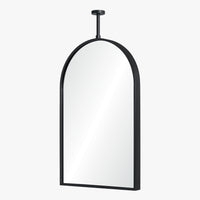 Black-framed mirror with a white background