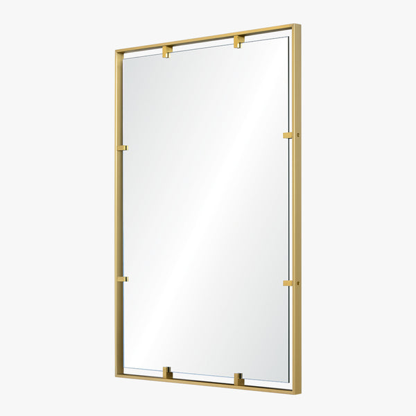 Rectangular mirror with gold frame on a white background