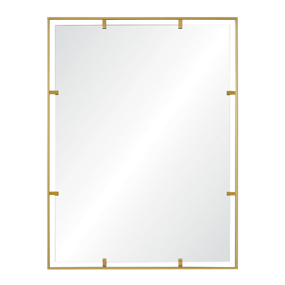 Rectangular mirror with gold frame on a white background