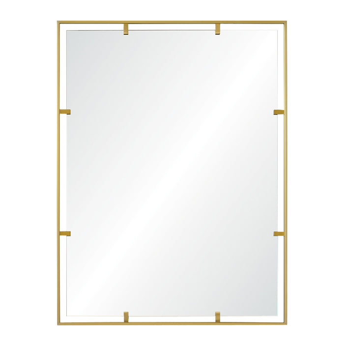 Rectangular mirror with gold frame on a white background