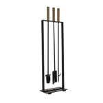 fireplace tools antique brass handle blackened iron frame