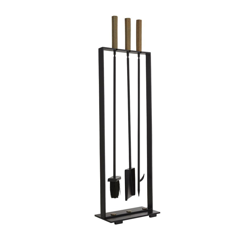 fireplace tools antique brass handle blackened iron frame