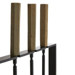 fireplace tools antique brass handle blackened iron frame
