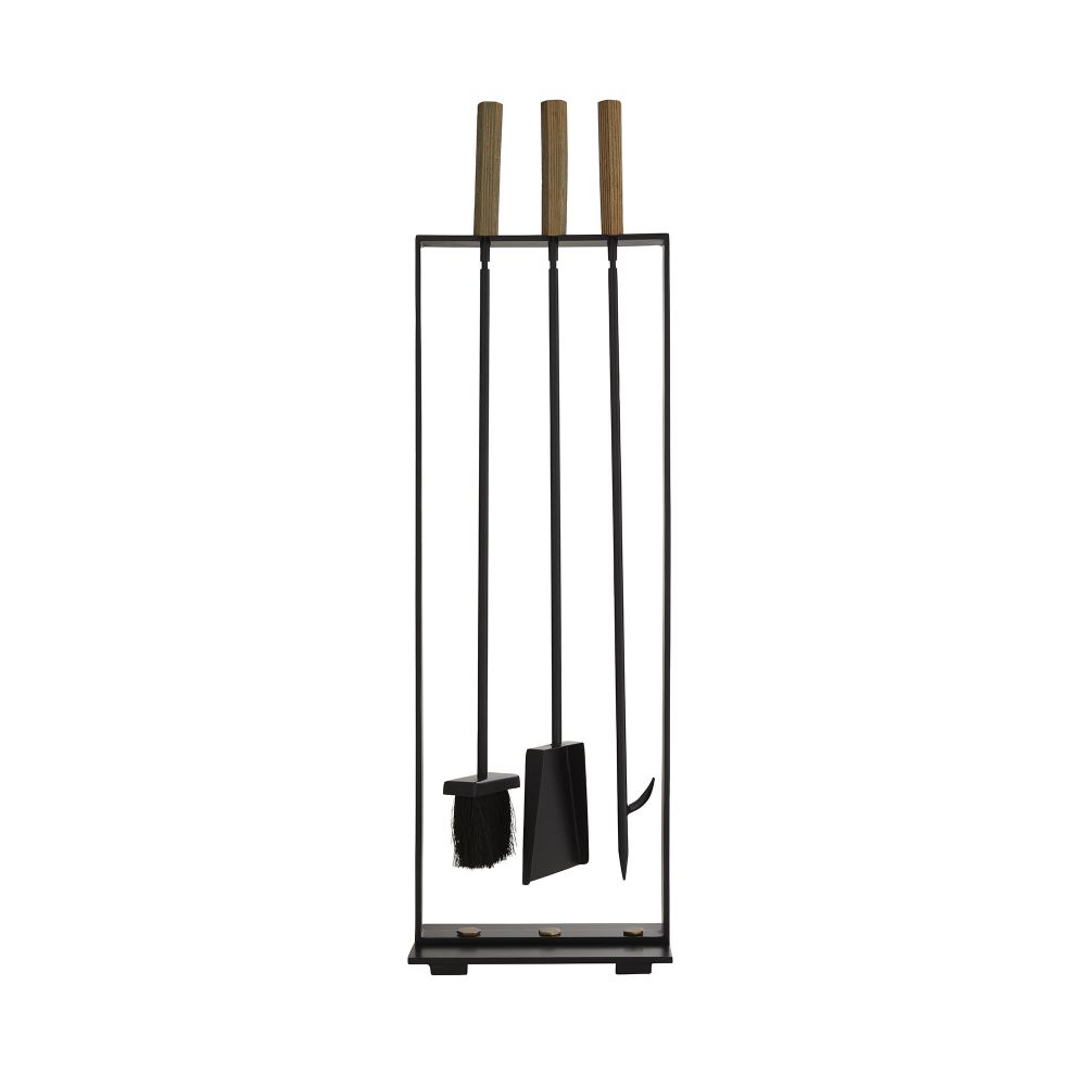 fireplace tools antique brass handle blackened iron frame