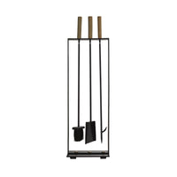 fireplace tools antique brass handle blackened iron frame
