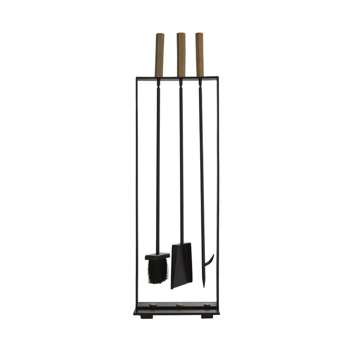 fireplace tools antique brass handle blackened iron frame