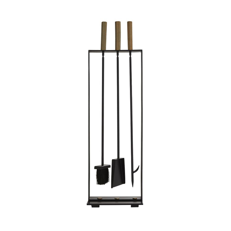 fireplace tools antique brass handle blackened iron frame