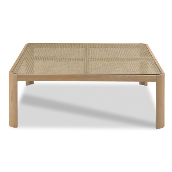 square cocktail table natural wood ash solids cane glass