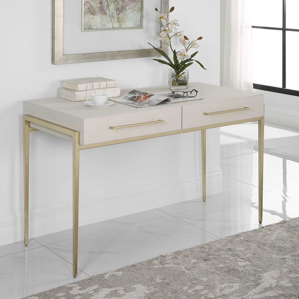 Contemporary Office Decor - White Leather + Gold Leaf Desk – BSEID