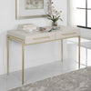 contemporary 2-drawer desk white faux shagreen leather top gold leaf iron frame
