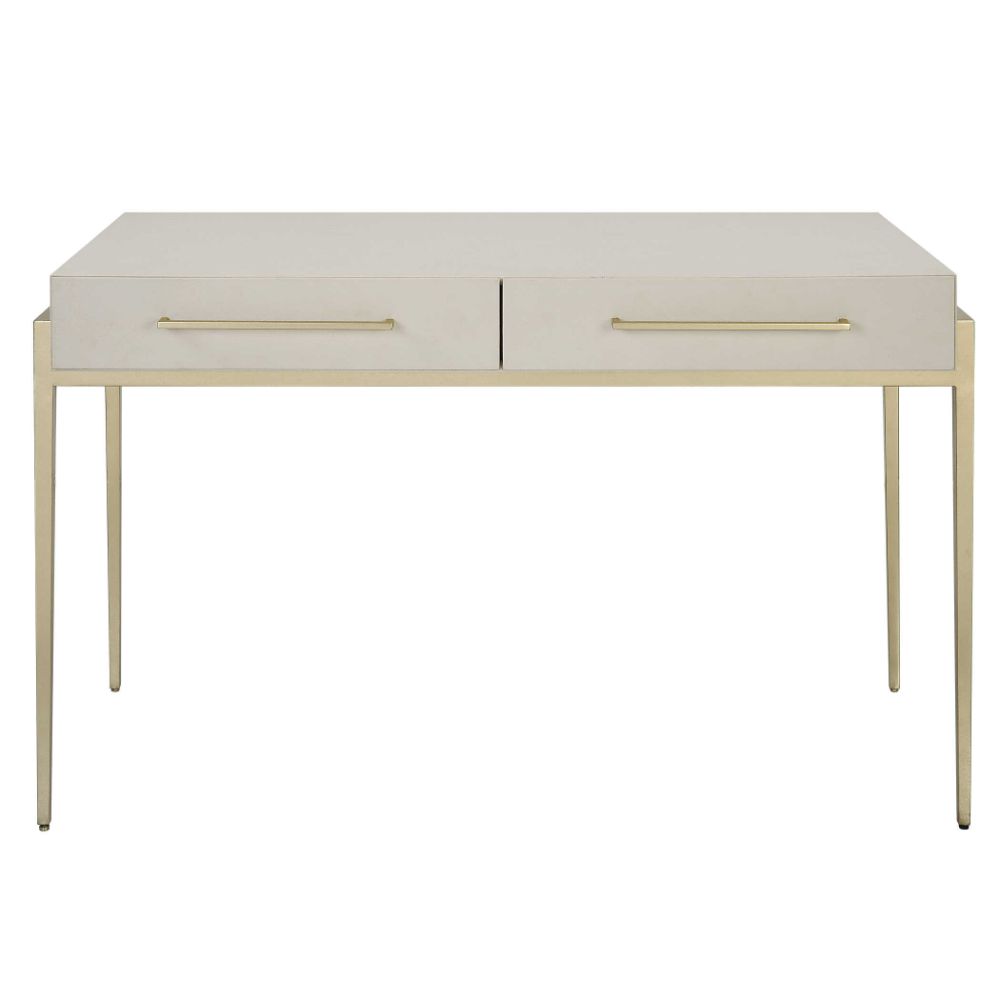Contemporary Office Decor - White Leather + Gold Leaf Desk – BSEID