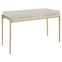 contemporary 2-drawer desk white faux shagreen leather top gold leaf iron frame
