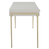 contemporary 2-drawer desk white faux shagreen leather top gold leaf iron frame