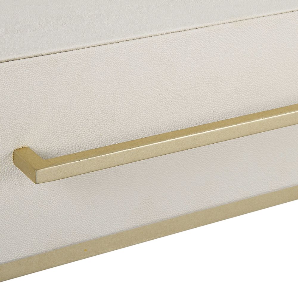 contemporary 2-drawer desk white faux shagreen leather top gold leaf iron frame