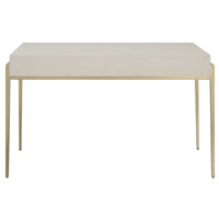 contemporary 2-drawer desk white faux shagreen leather top gold leaf iron frame