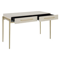 contemporary 2-drawer desk white faux shagreen leather top gold leaf iron frame