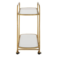 serving cart antique brass iron beveled mirror wheels