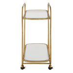 serving cart antique brass iron beveled mirror wheels