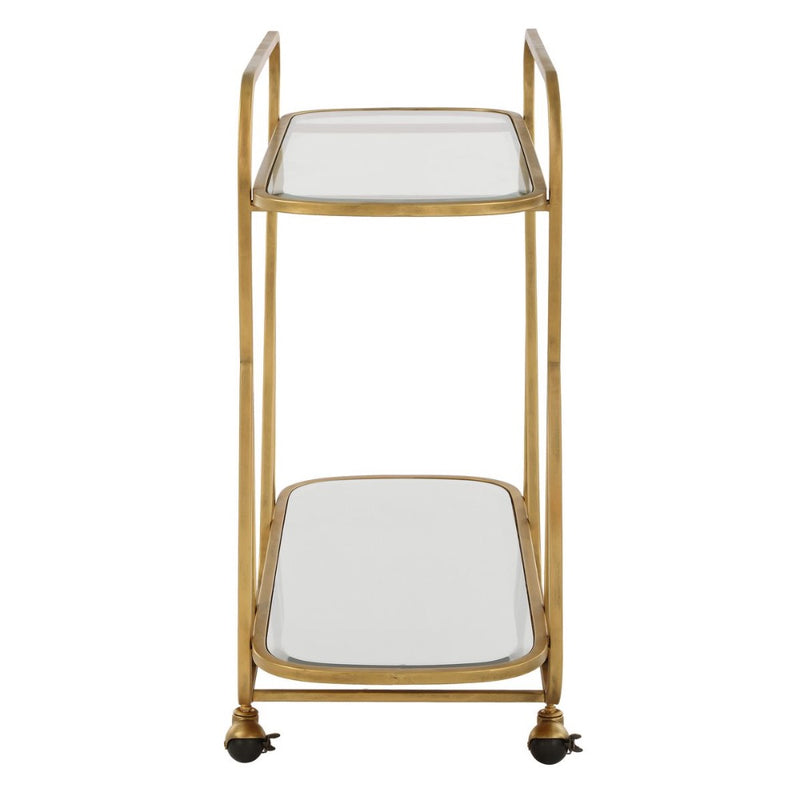 serving cart antique brass iron beveled mirror wheels