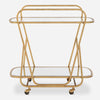 serving cart antique brass iron beveled mirror wheels