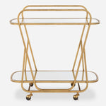 serving cart antique brass iron beveled mirror wheels