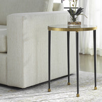 side table gold round glass accents iron legs