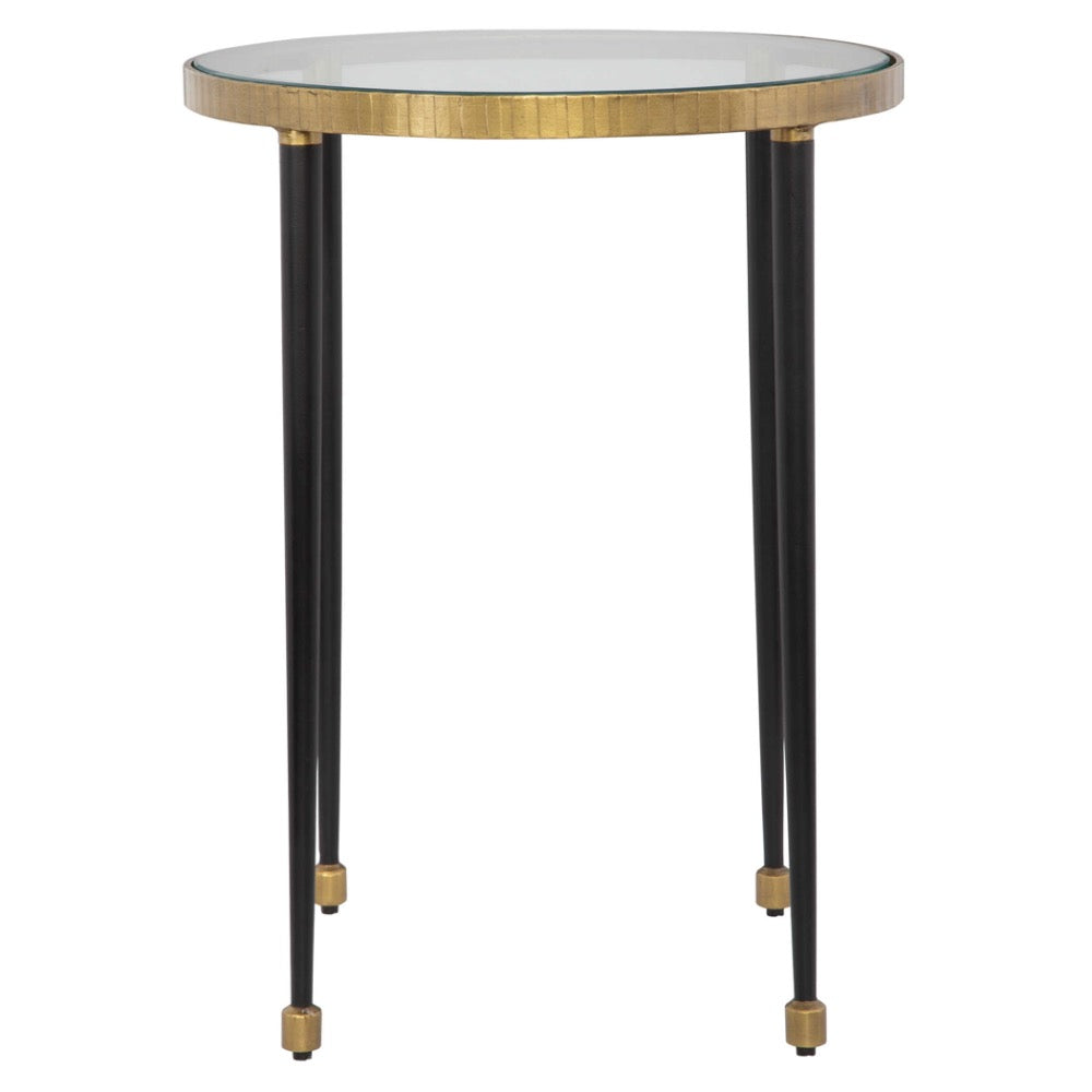 side table gold round glass accents iron legs