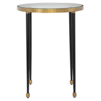 side table gold round glass accents iron legs