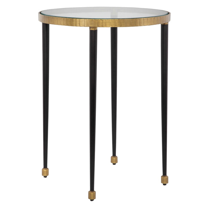side table gold round glass accents iron legs