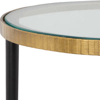 side table gold round glass accents iron legs