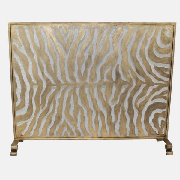 Decorative metal screen with zebra pattern on a white background