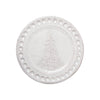Abigails' Christmas Tree Dinner Plate: A timeless off-white heirloom with carved trees and circular edges, handmade in Italy.