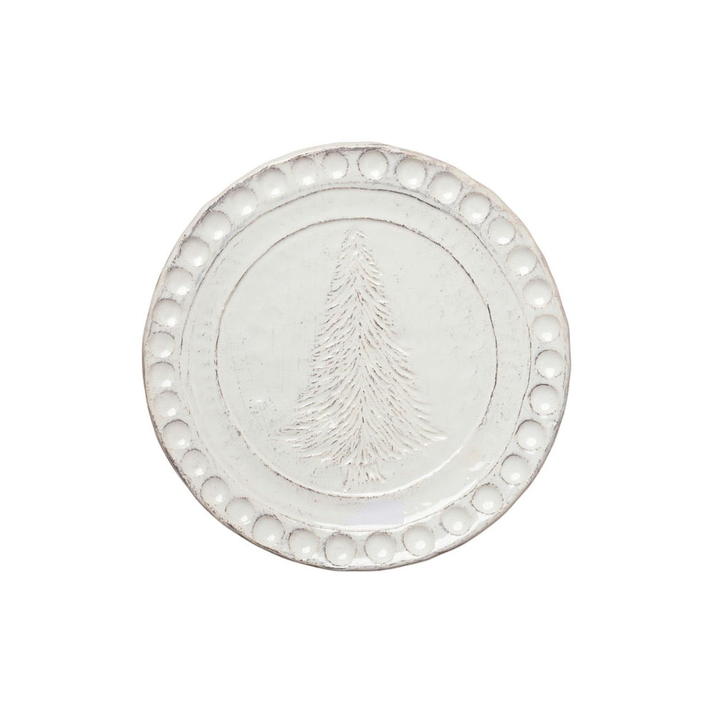 white etched christmas tree dessert plate 