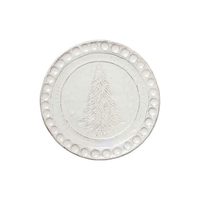 white etched christmas tree dessert plate 