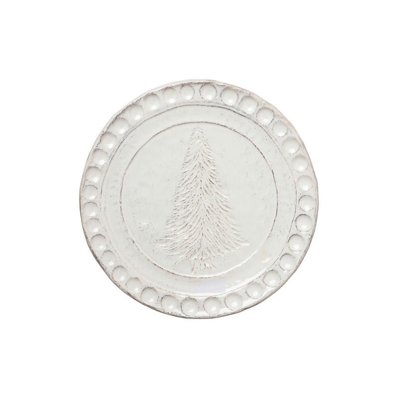 white etched christmas tree dessert plate 